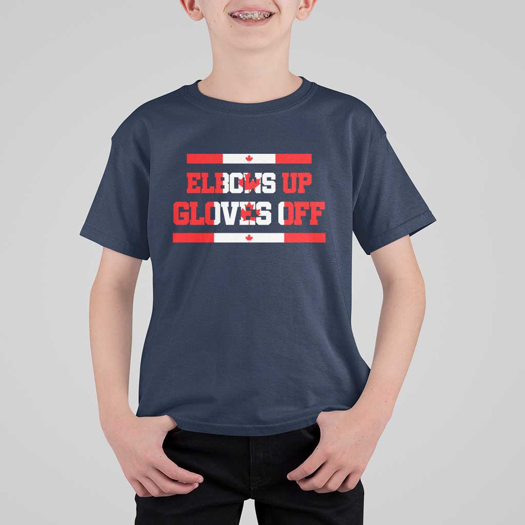 Elbows Up Gloves Off T Shirt For Kid Canadian Ice Hockey Lover Gift - Wonder Print Shop