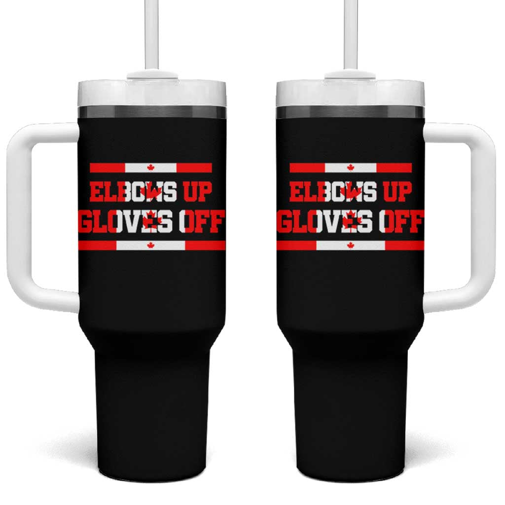 Elbows Up Gloves Off Tumbler With Handle Canadian Ice Hockey Lover Gift - Wonder Print Shop