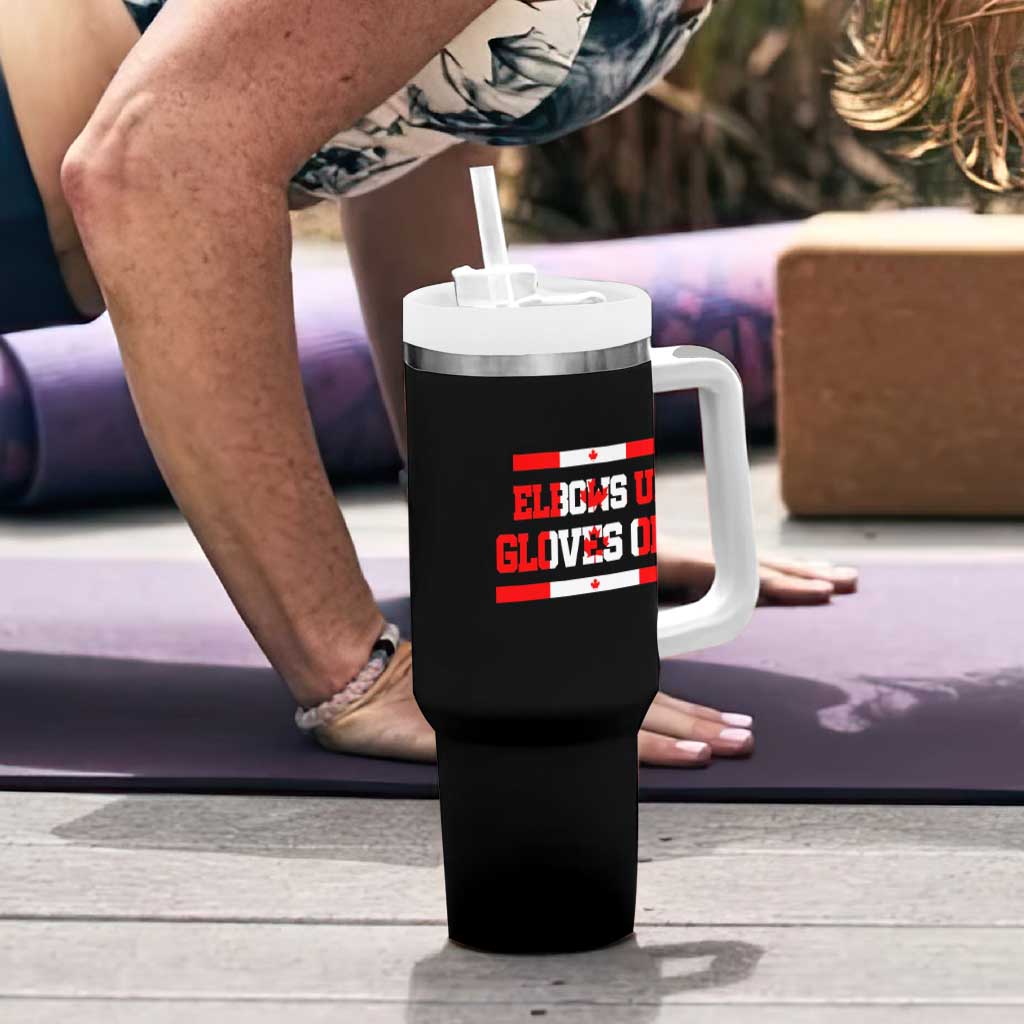 Elbows Up Gloves Off Tumbler With Handle Canadian Ice Hockey Lover Gift - Wonder Print Shop