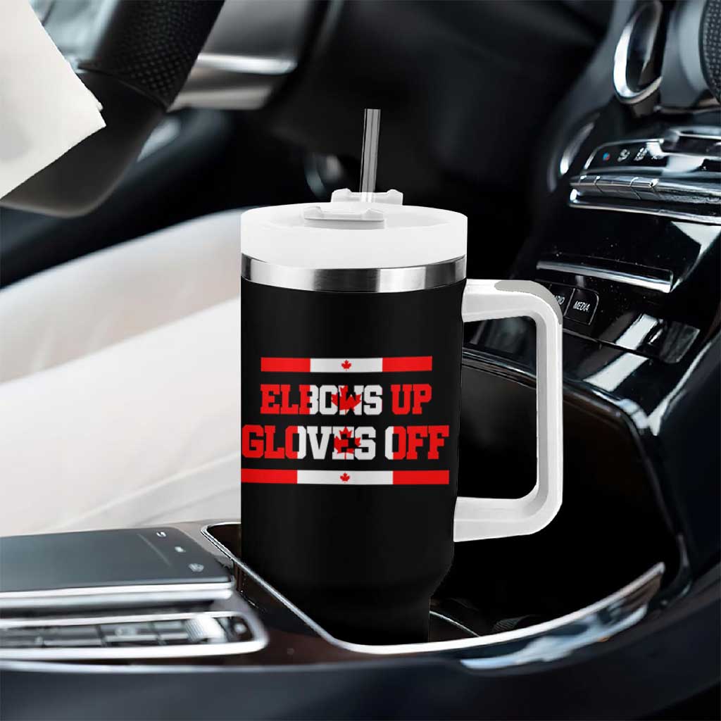 Elbows Up Gloves Off Tumbler With Handle Canadian Ice Hockey Lover Gift - Wonder Print Shop