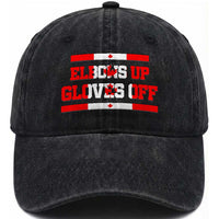 Elbows Up Gloves Off Washed Cotton Baseball Cap Canadian Ice Hockey Lover Gift