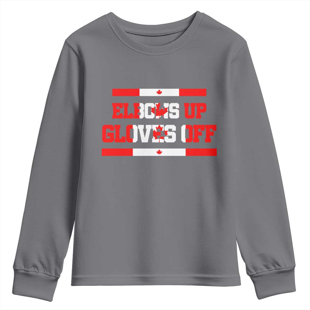 Elbows Up Gloves Off Youth Sweatshirt Canadian Ice Hockey Lover Gift - Wonder Print Shop
