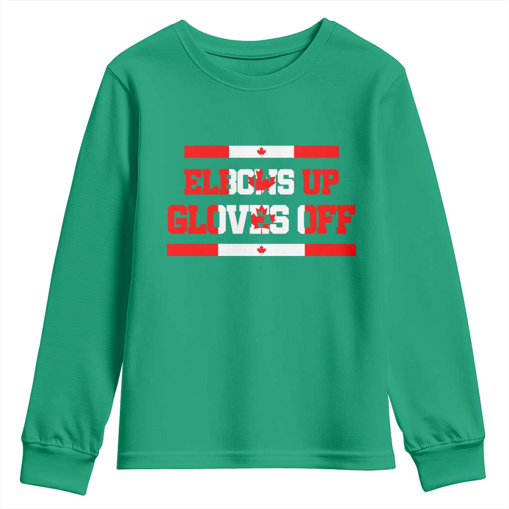 Elbows Up Gloves Off Youth Sweatshirt Canadian Ice Hockey Lover Gift - Wonder Print Shop