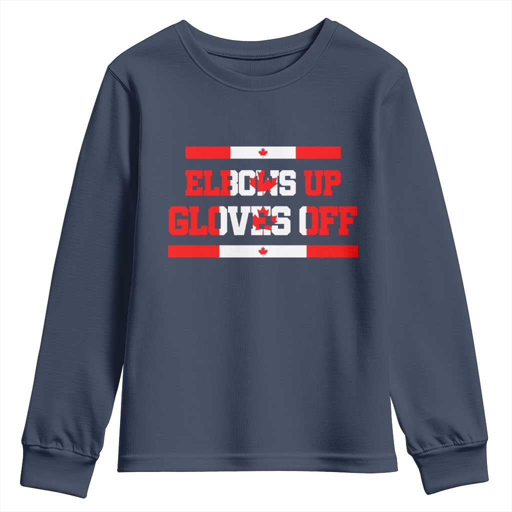 Elbows Up Gloves Off Youth Sweatshirt Canadian Ice Hockey Lover Gift - Wonder Print Shop