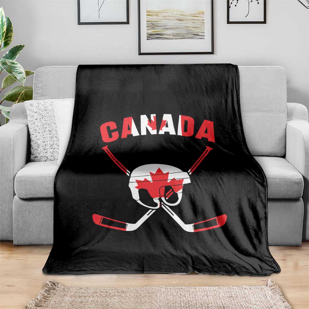 Canada Hockey Fan Ice Hockey Gear Red White Gift Throw Blanket - Wonder Print Shop