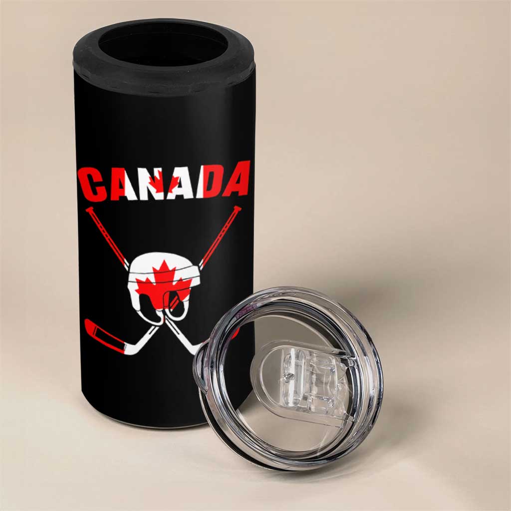 Canada Hockey Fan Ice Hockey Gear Red White Gift 4 in 1 Can Cooler Tumbler - Wonder Print Shop