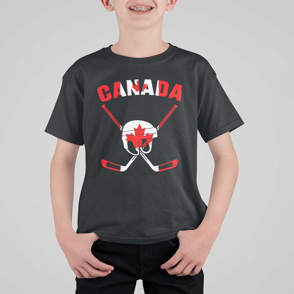 Canada Hockey Fan Ice Hockey Gear Red White Gift T Shirt For Kid - Wonder Print Shop