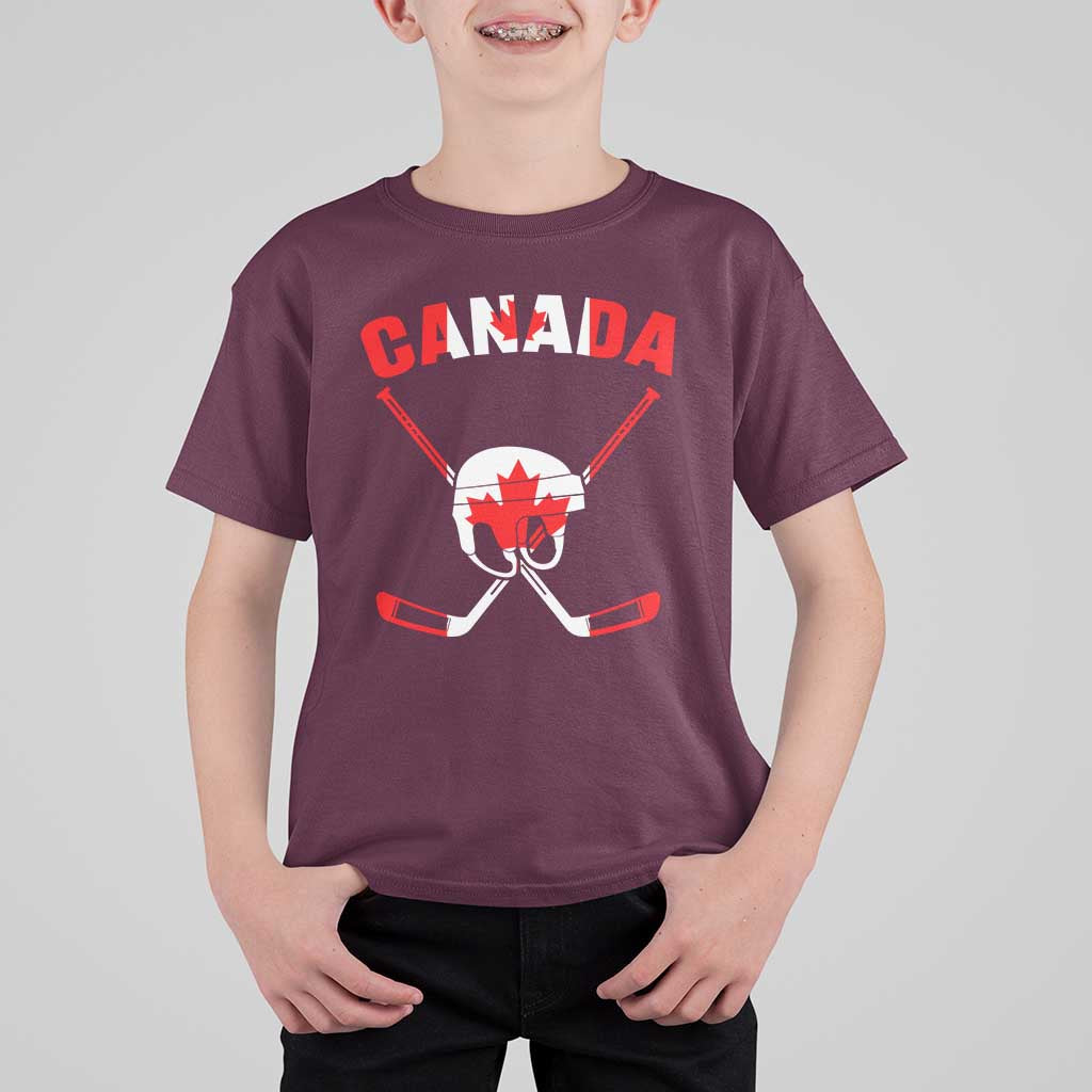 Canada Hockey Fan Ice Hockey Gear Red White Gift T Shirt For Kid - Wonder Print Shop