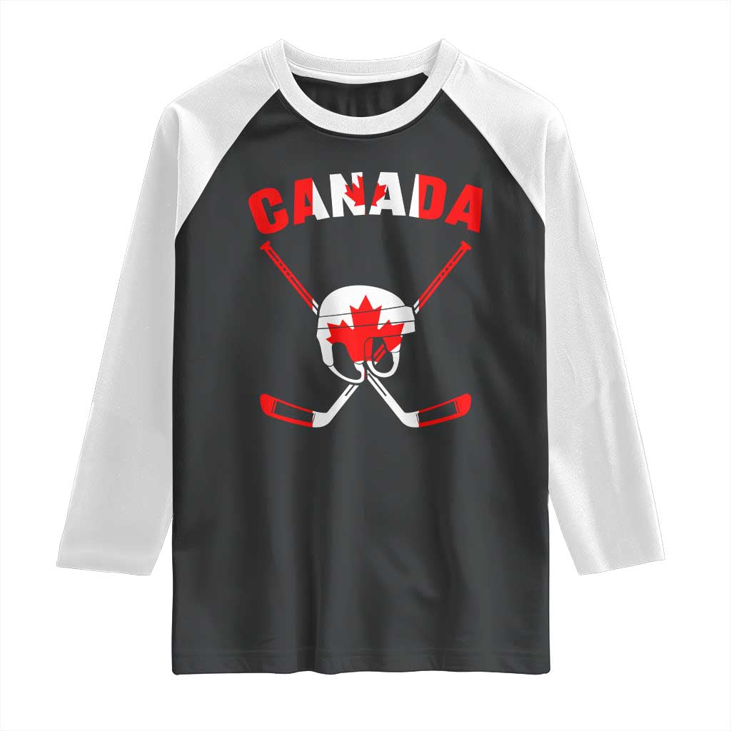 Canada Hockey Fan Ice Hockey Gear Red White Gift Raglan Shirt - Wonder Print Shop