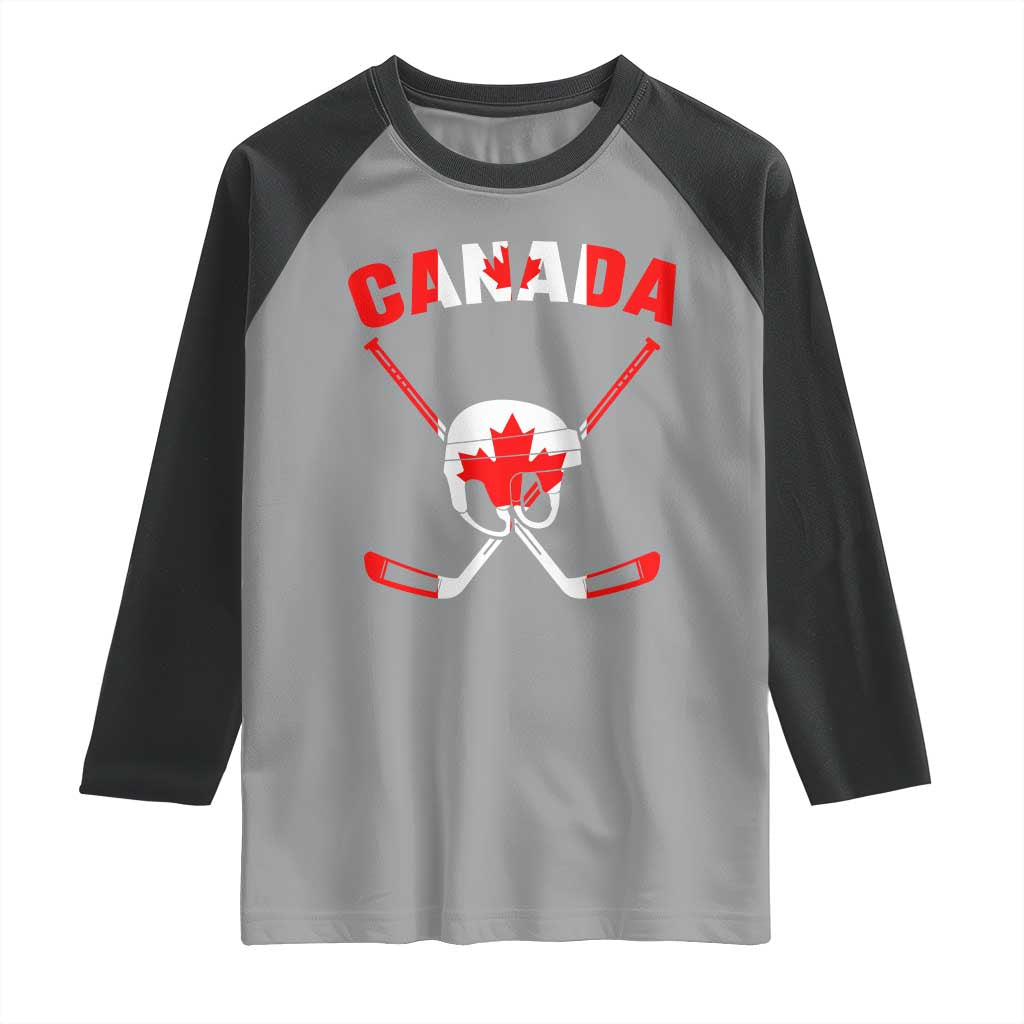 Canada Hockey Fan Ice Hockey Gear Red White Gift Raglan Shirt - Wonder Print Shop