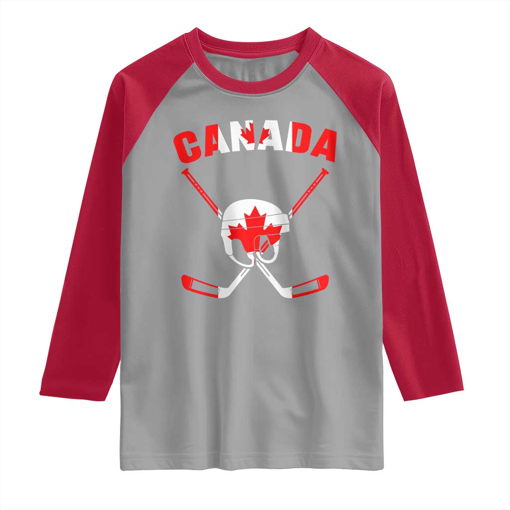 Canada Hockey Fan Ice Hockey Gear Red White Gift Raglan Shirt - Wonder Print Shop