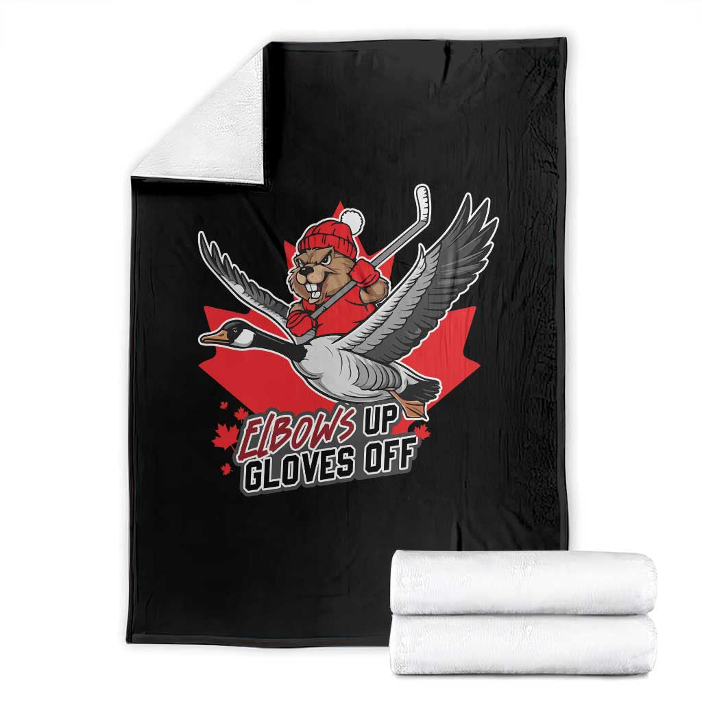Elbows Up Gloves Off Throw Blanket Canadian Ice Hockey Beaver Gift - Wonder Print Shop