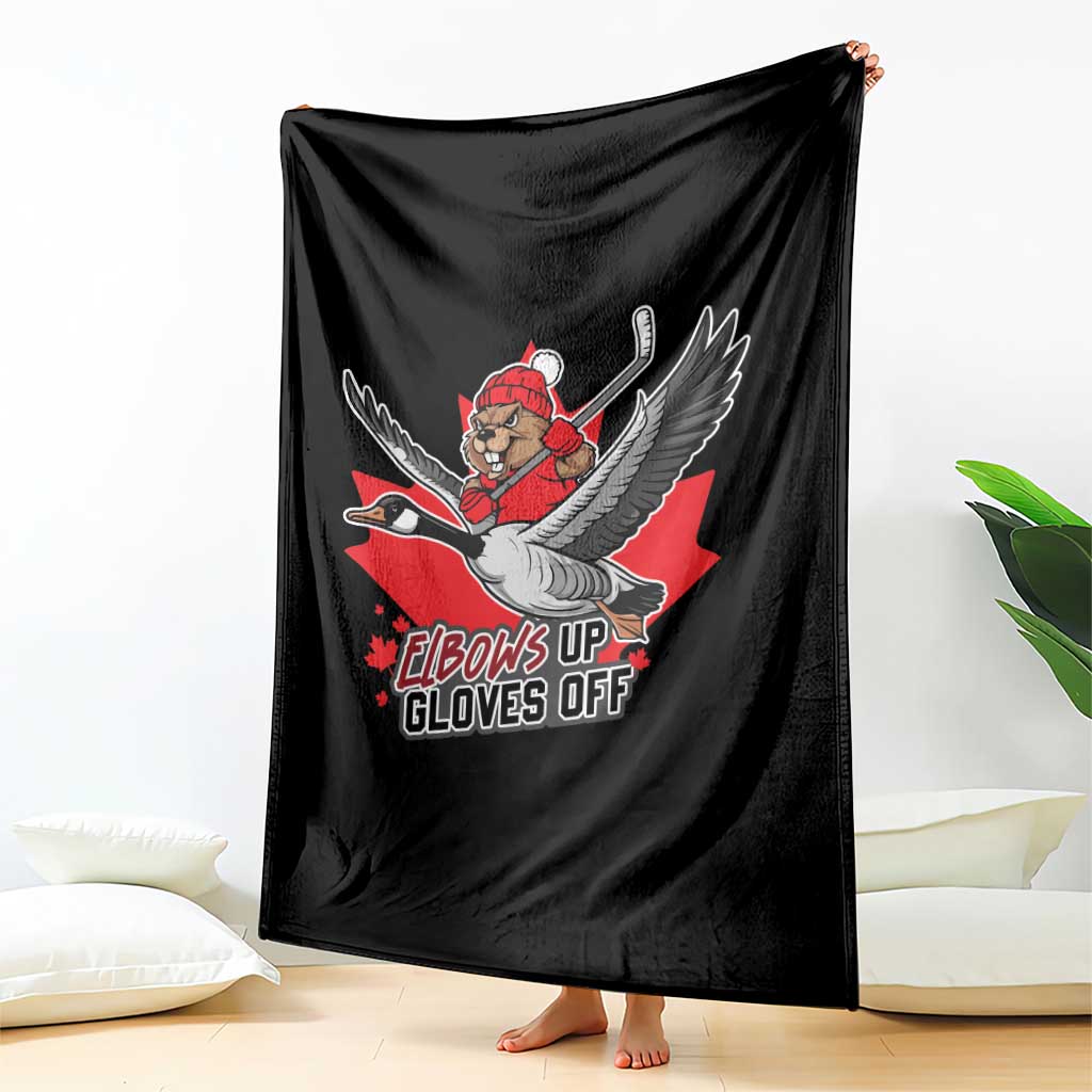 Elbows Up Gloves Off Throw Blanket Canadian Ice Hockey Beaver Gift - Wonder Print Shop