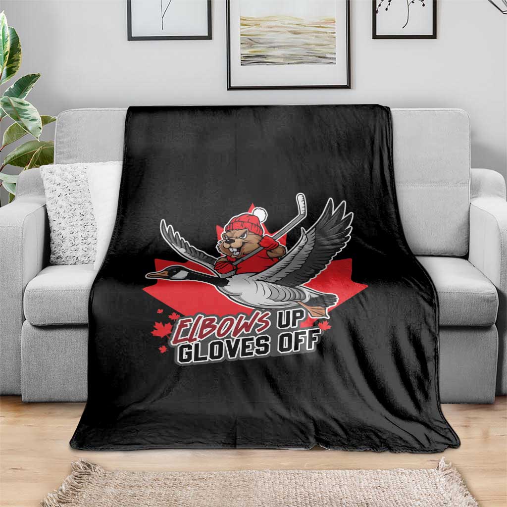Elbows Up Gloves Off Throw Blanket Canadian Ice Hockey Beaver Gift - Wonder Print Shop