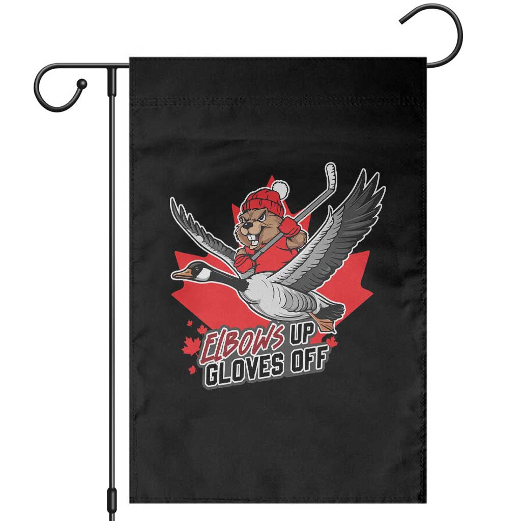 Elbows Up Gloves Off Garden Flag Canadian Ice Hockey Beaver Gift - Wonder Print Shop