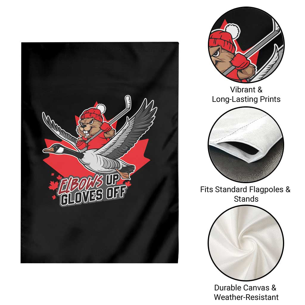 Elbows Up Gloves Off Garden Flag Canadian Ice Hockey Beaver Gift - Wonder Print Shop