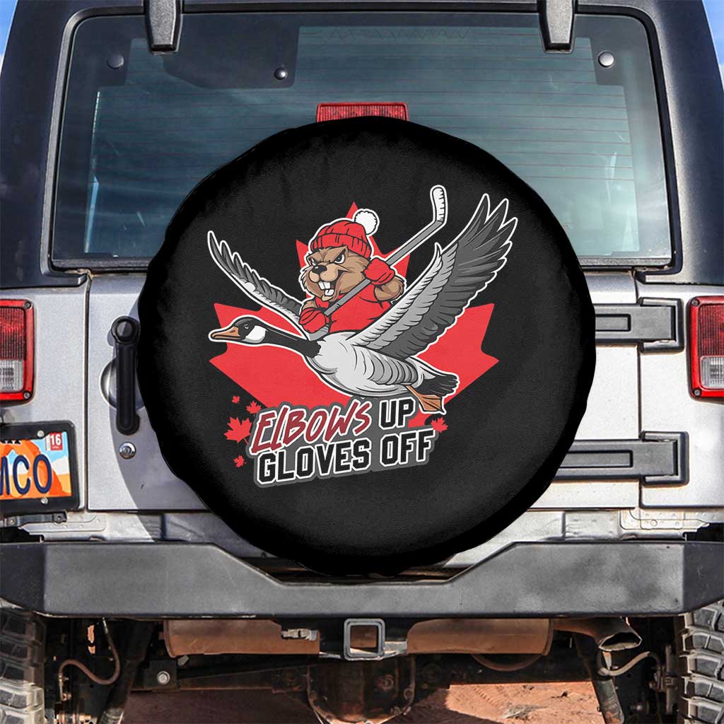 Elbows Up Gloves Off Spare Tire Cover Canadian Ice Hockey Beaver Gift - Wonder Print Shop