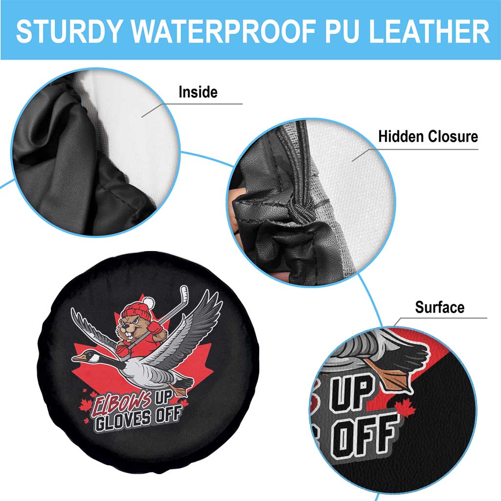 Elbows Up Gloves Off Spare Tire Cover Canadian Ice Hockey Beaver Gift - Wonder Print Shop