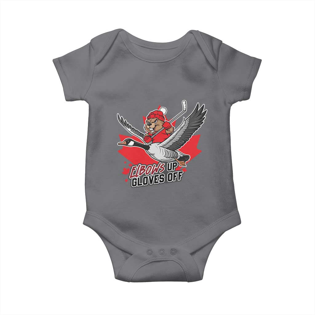 Elbows Up Gloves Off Baby Onesie Canadian Ice Hockey Beaver Gift - Wonder Print Shop