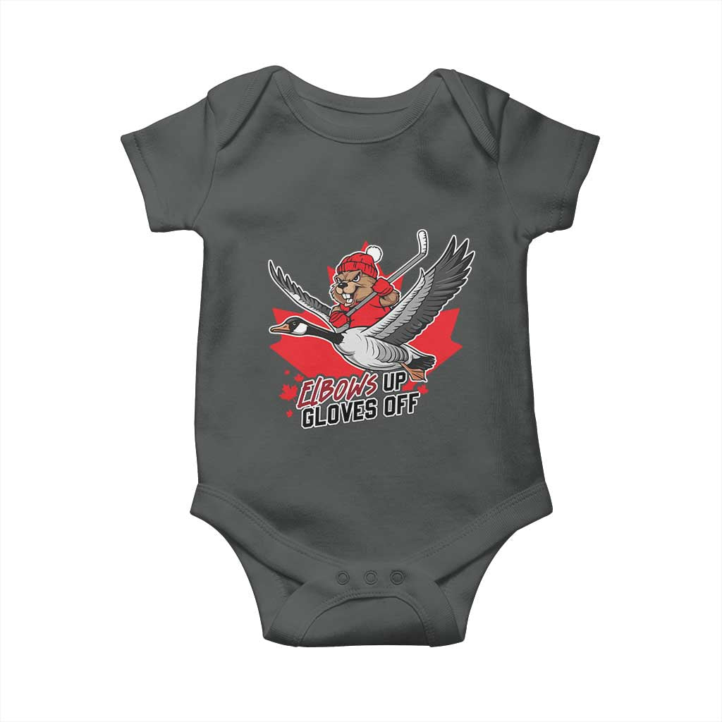 Elbows Up Gloves Off Baby Onesie Canadian Ice Hockey Beaver Gift - Wonder Print Shop