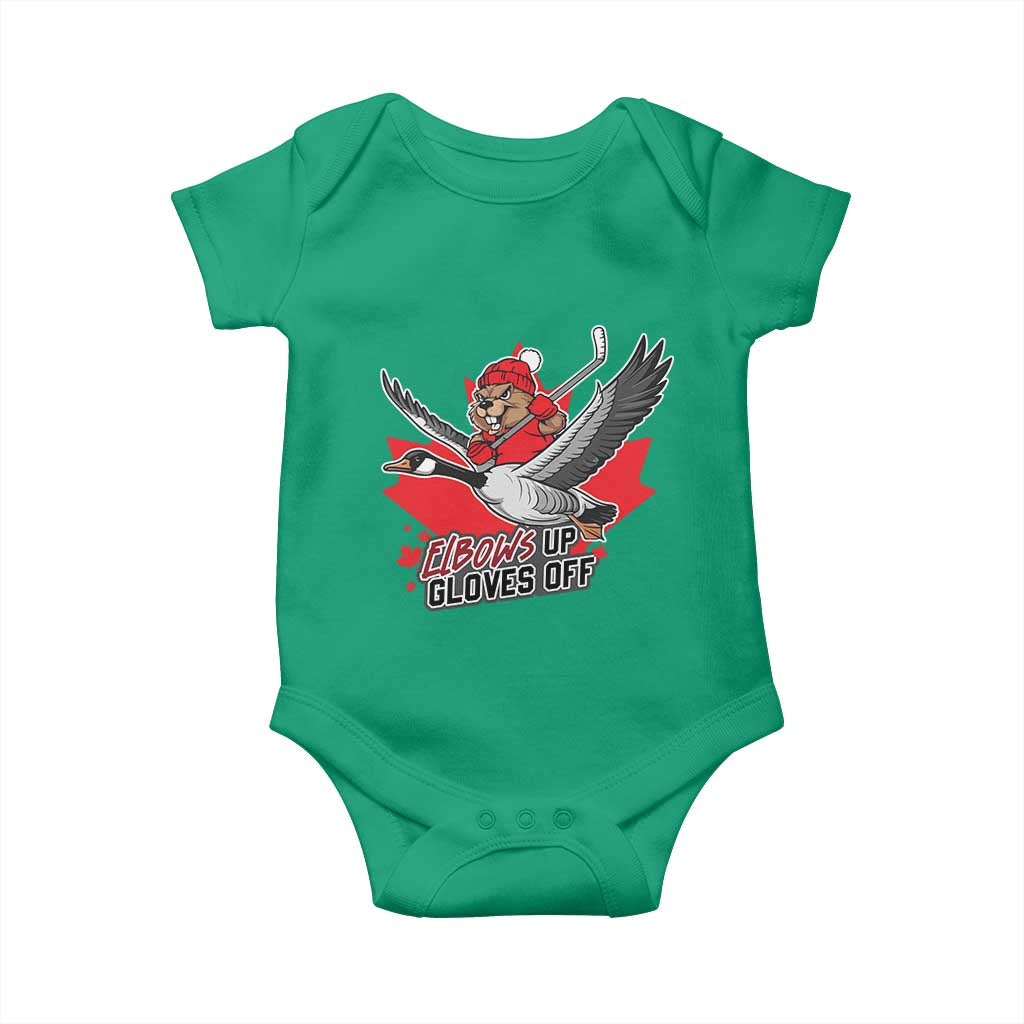 Elbows Up Gloves Off Baby Onesie Canadian Ice Hockey Beaver Gift - Wonder Print Shop