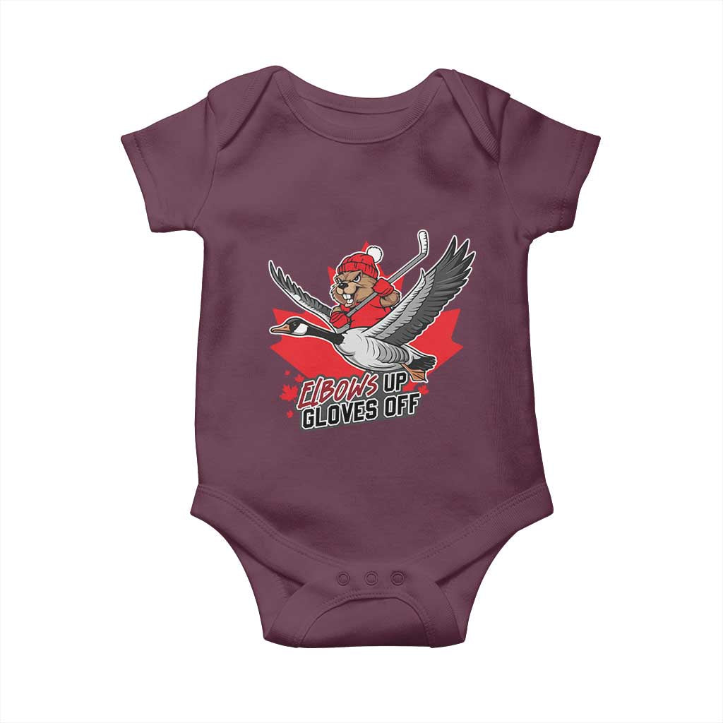 Elbows Up Gloves Off Baby Onesie Canadian Ice Hockey Beaver Gift - Wonder Print Shop