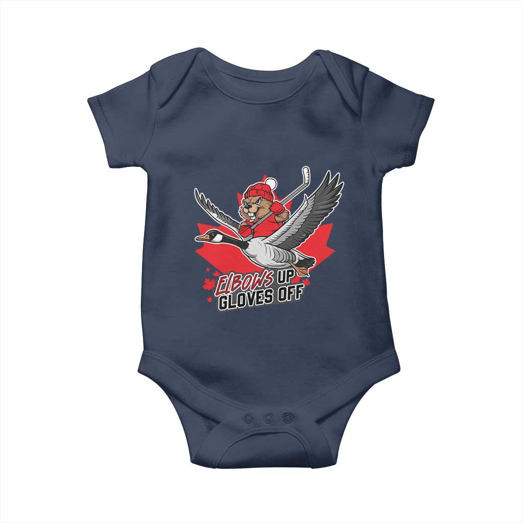 Elbows Up Gloves Off Baby Onesie Canadian Ice Hockey Beaver Gift - Wonder Print Shop
