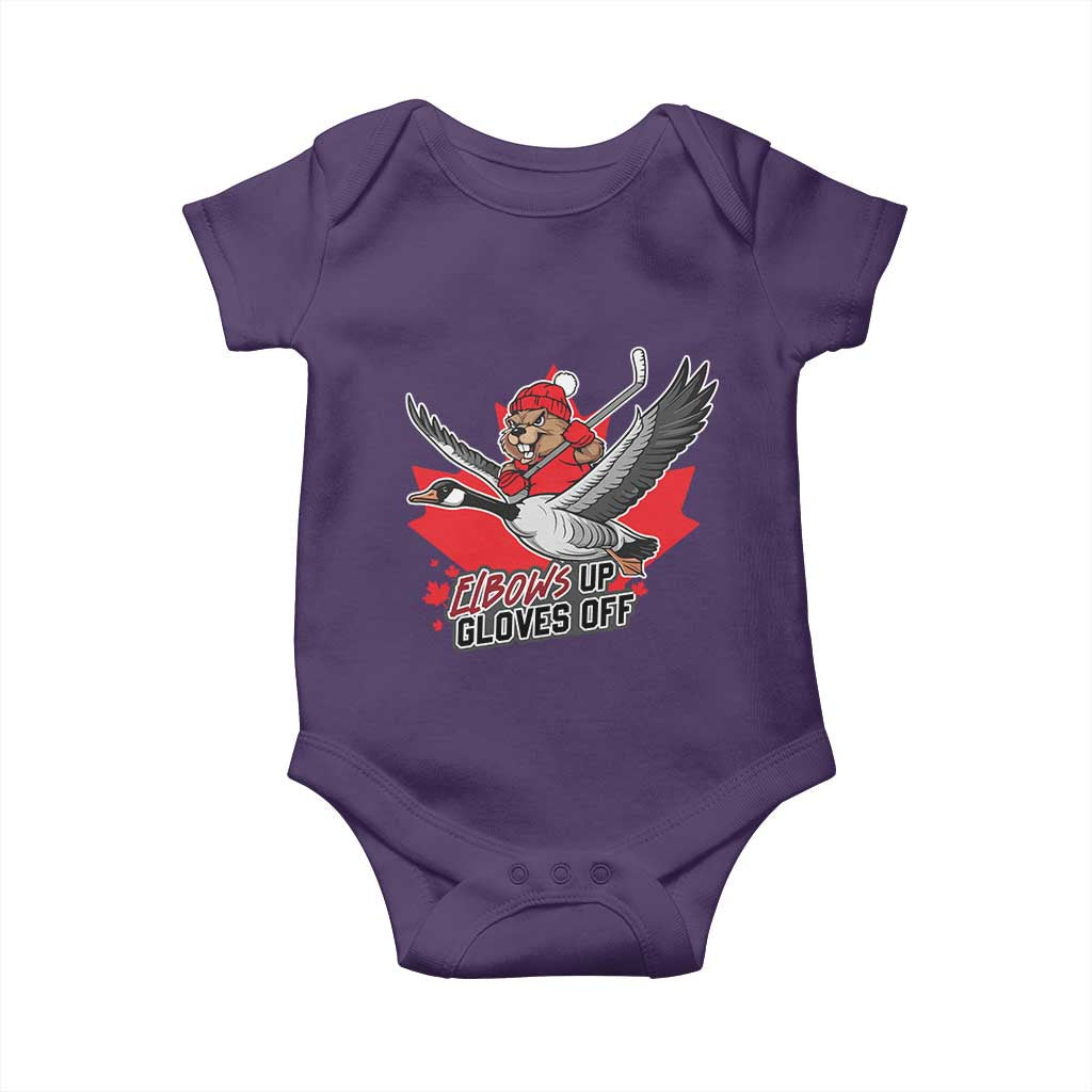 Elbows Up Gloves Off Baby Onesie Canadian Ice Hockey Beaver Gift - Wonder Print Shop