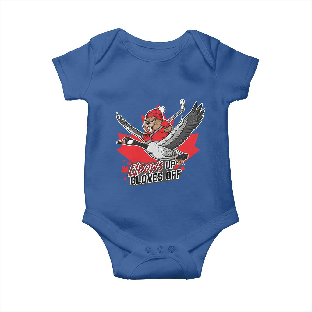 Elbows Up Gloves Off Baby Onesie Canadian Ice Hockey Beaver Gift - Wonder Print Shop