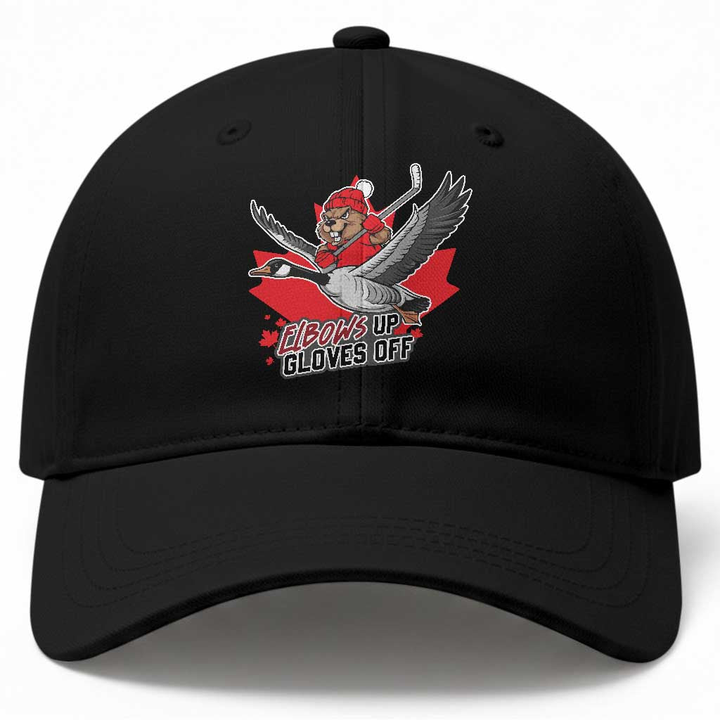 Elbows Up Gloves Off Baseball Cap Canadian Ice Hockey Beaver Gift