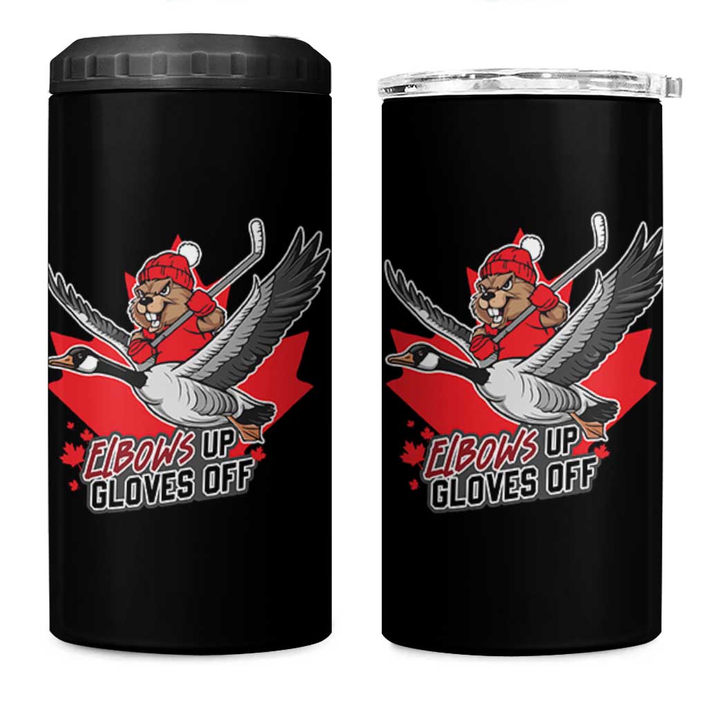 Elbows Up Gloves Off 4 in 1 Can Cooler Tumbler Canadian Ice Hockey Beaver Gift - Wonder Print Shop