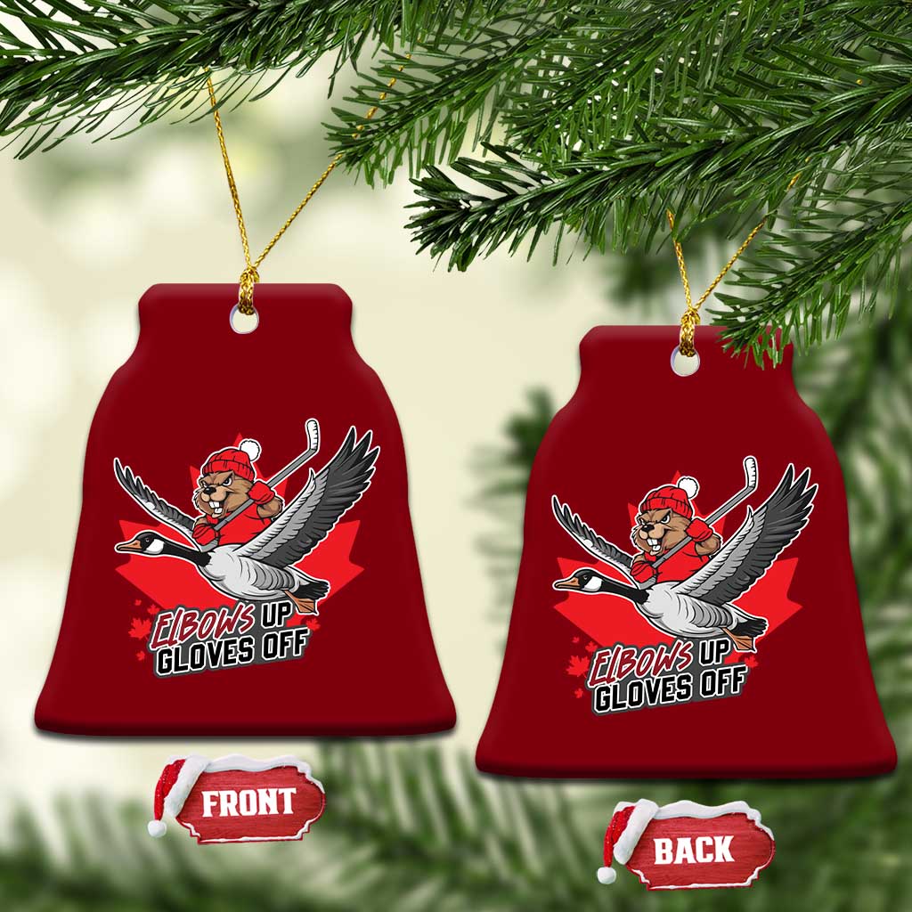 Elbows Up Gloves Off Ceramic Ornament Canadian Ice Hockey Beaver Gift - Wonder Print Shop