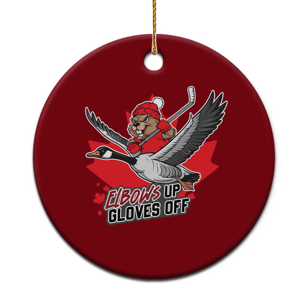 Elbows Up Gloves Off Ceramic Ornament Canadian Ice Hockey Beaver Gift - Wonder Print Shop