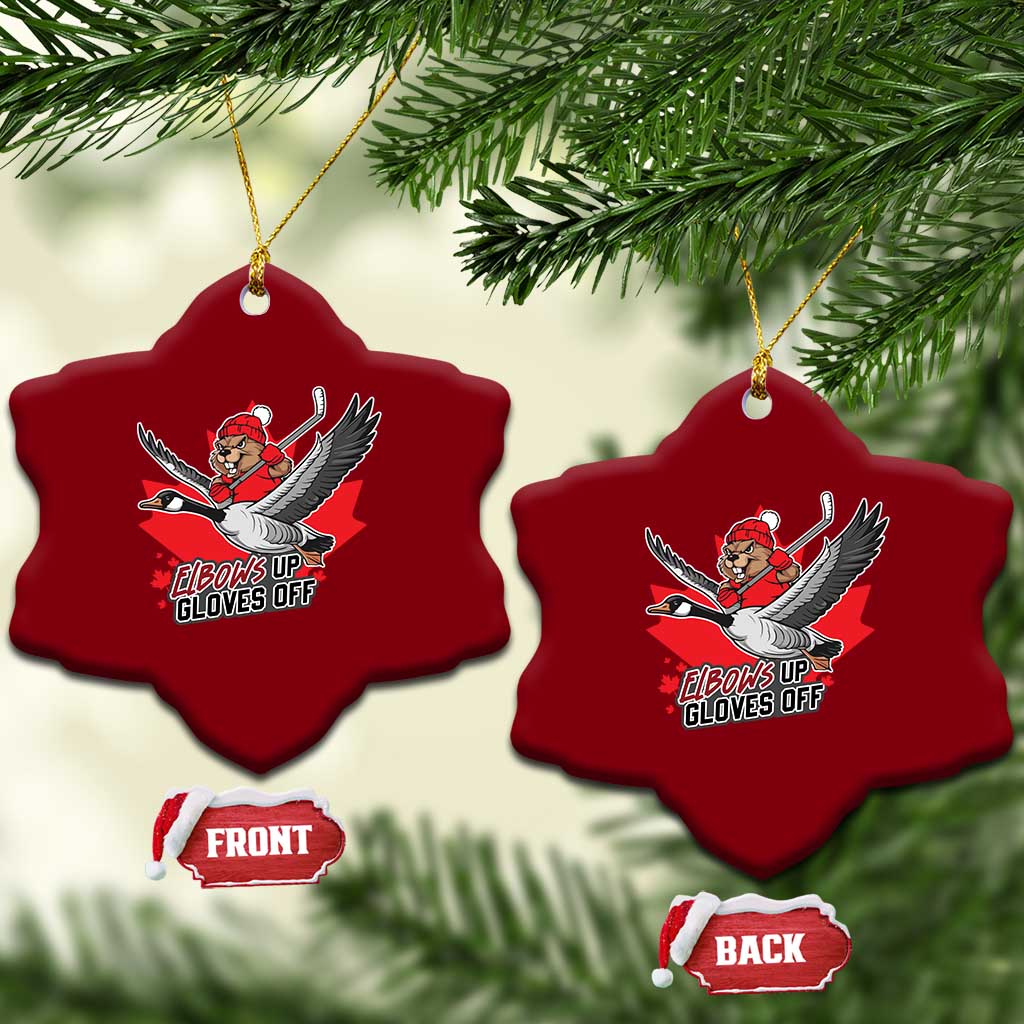 Elbows Up Gloves Off Ceramic Ornament Canadian Ice Hockey Beaver Gift - Wonder Print Shop