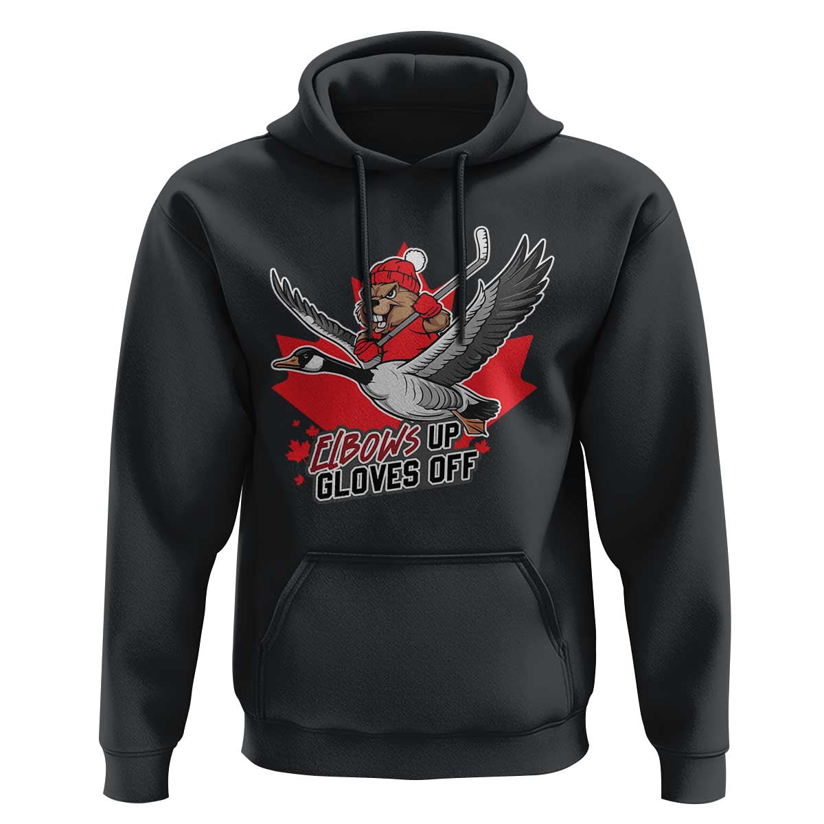 Elbows Up Gloves Off Hoodie Canadian Ice Hockey Beaver Gift - Wonder Print Shop