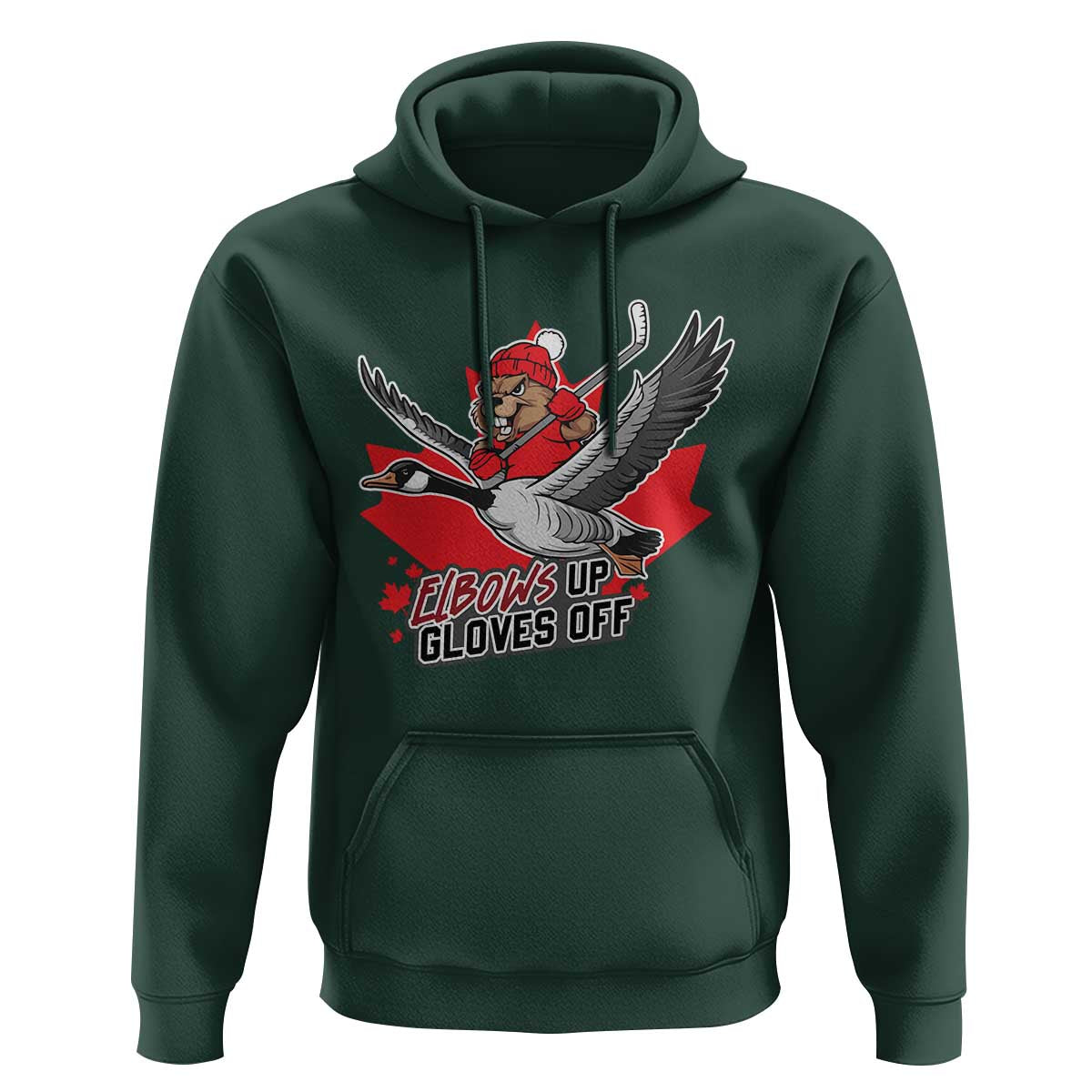 Elbows Up Gloves Off Hoodie Canadian Ice Hockey Beaver Gift - Wonder Print Shop
