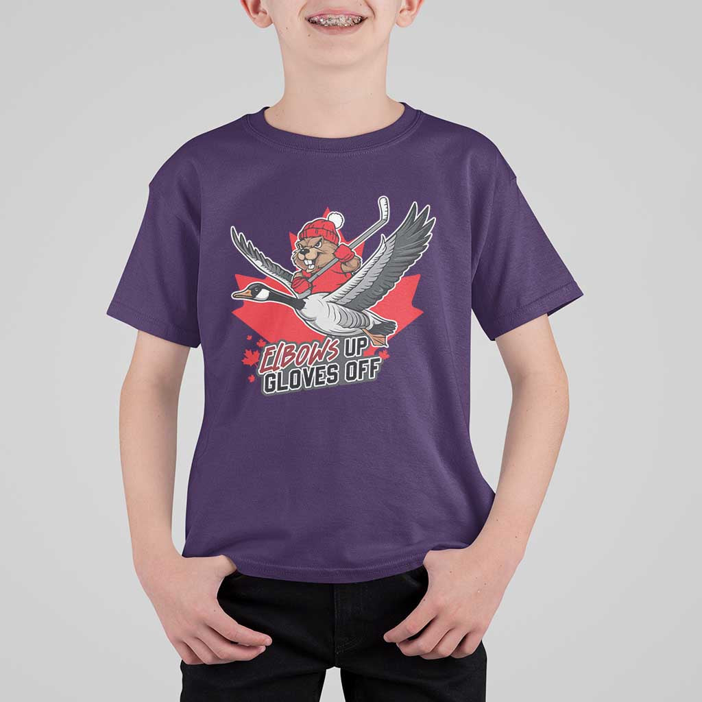 Elbows Up Gloves Off T Shirt For Kid Canadian Ice Hockey Beaver Gift - Wonder Print Shop