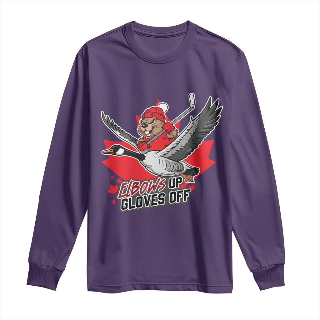Elbows Up Gloves Off Long Sleeve Shirt Canadian Ice Hockey Beaver Gift - Wonder Print Shop