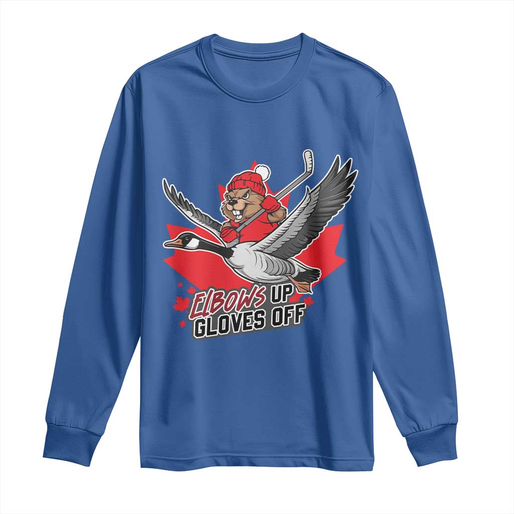 Elbows Up Gloves Off Long Sleeve Shirt Canadian Ice Hockey Beaver Gift - Wonder Print Shop