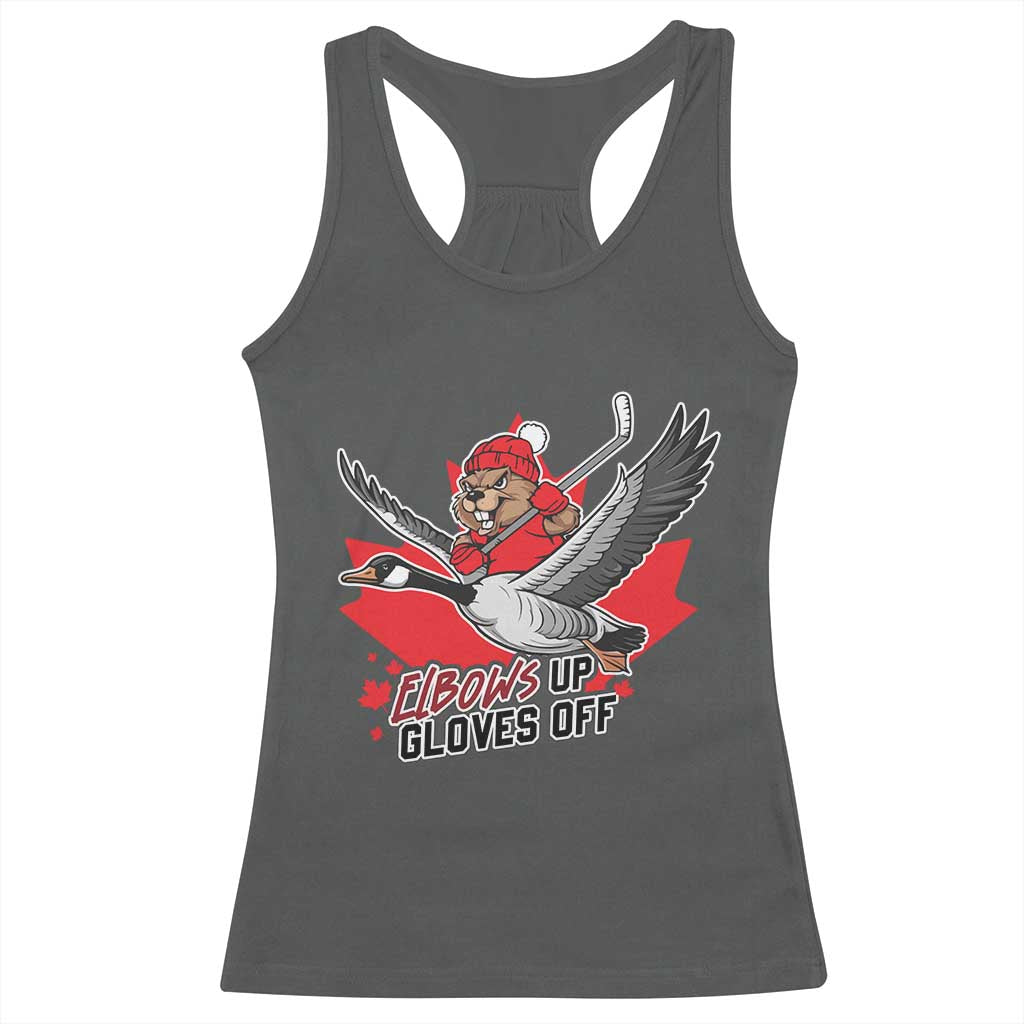 Elbows Up Gloves Off Racerback Tank Top Canadian Ice Hockey Beaver Gift - Wonder Print Shop