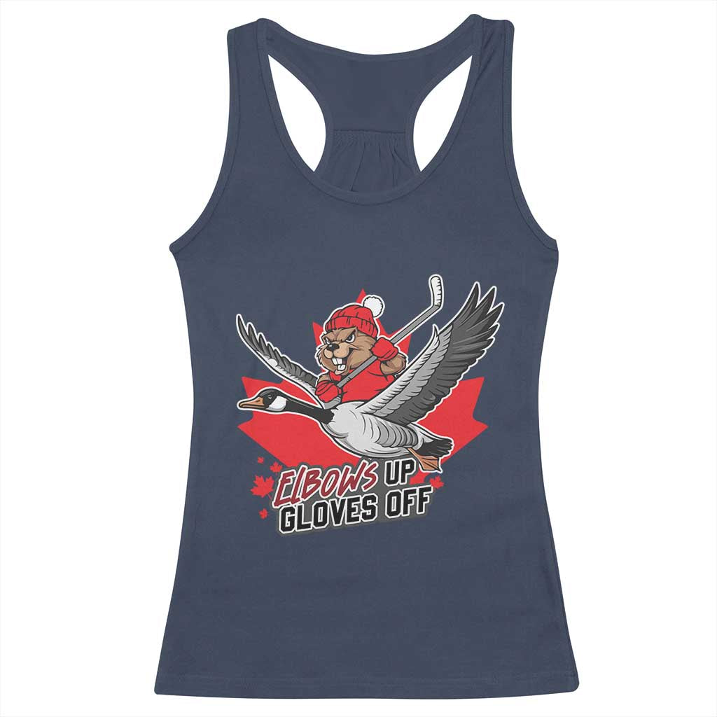 Elbows Up Gloves Off Racerback Tank Top Canadian Ice Hockey Beaver Gift - Wonder Print Shop