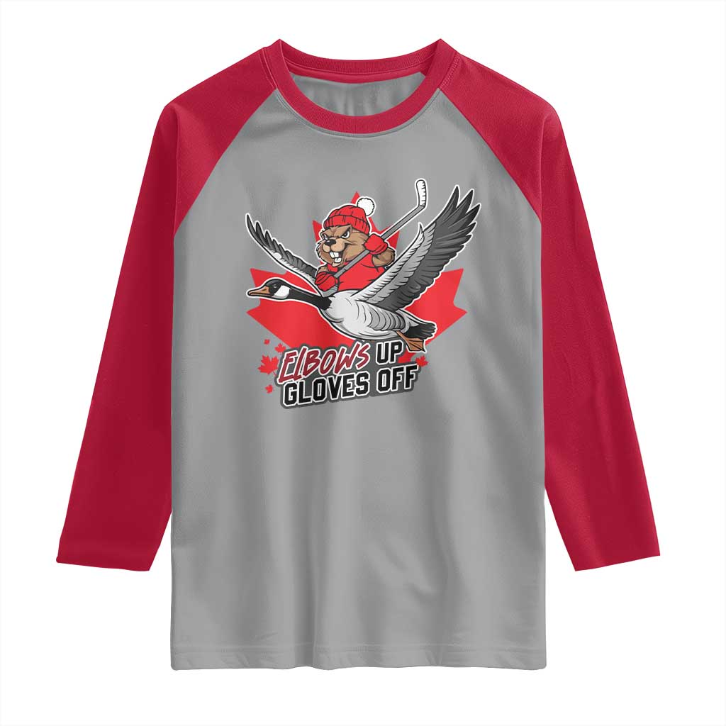 Elbows Up Gloves Off Raglan Shirt Canadian Ice Hockey Beaver Gift - Wonder Print Shop
