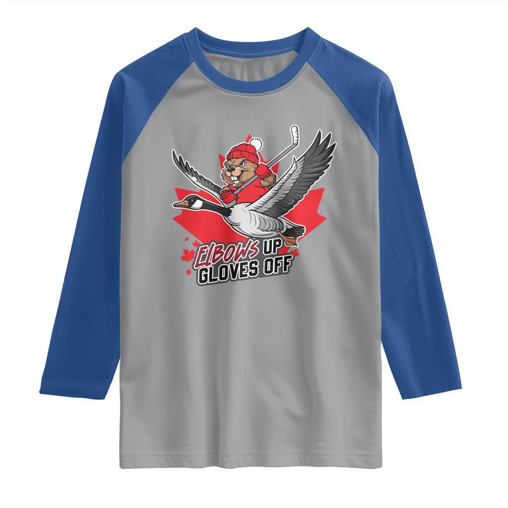 Elbows Up Gloves Off Raglan Shirt Canadian Ice Hockey Beaver Gift - Wonder Print Shop