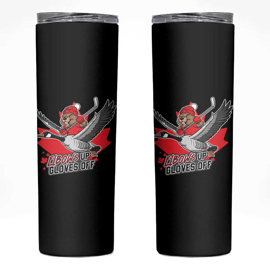 Elbows Up Gloves Off Skinny Tumbler Canadian Ice Hockey Beaver Gift - Wonder Print Shop