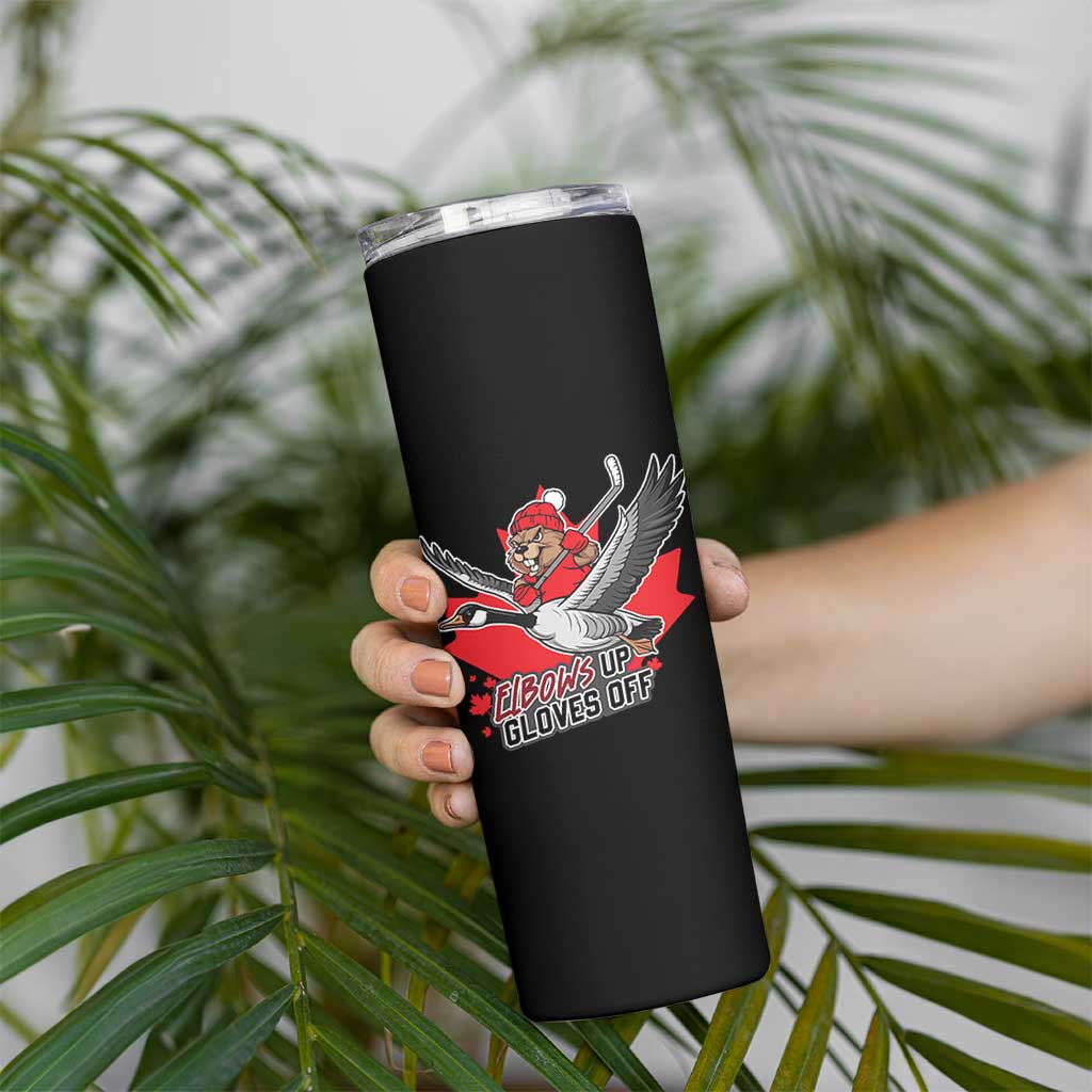 Elbows Up Gloves Off Skinny Tumbler Canadian Ice Hockey Beaver Gift - Wonder Print Shop