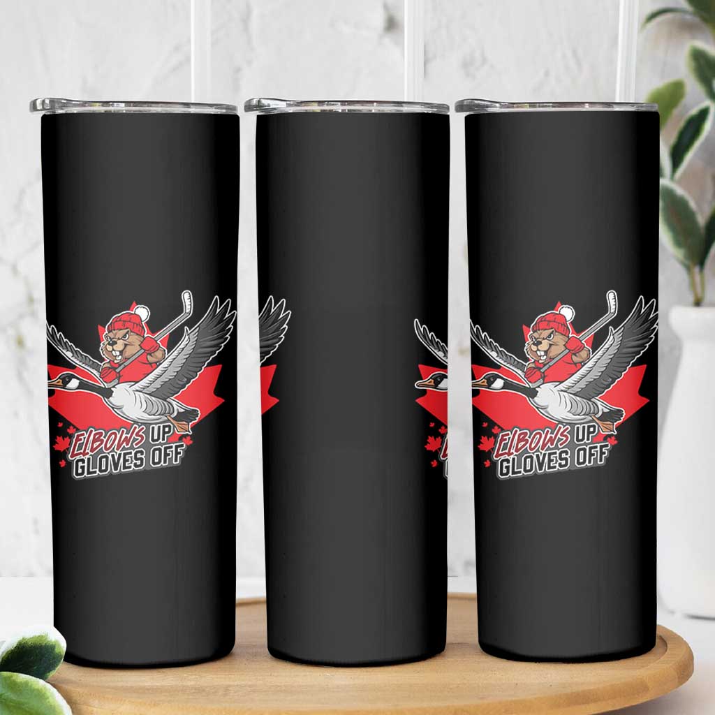 Elbows Up Gloves Off Skinny Tumbler Canadian Ice Hockey Beaver Gift - Wonder Print Shop