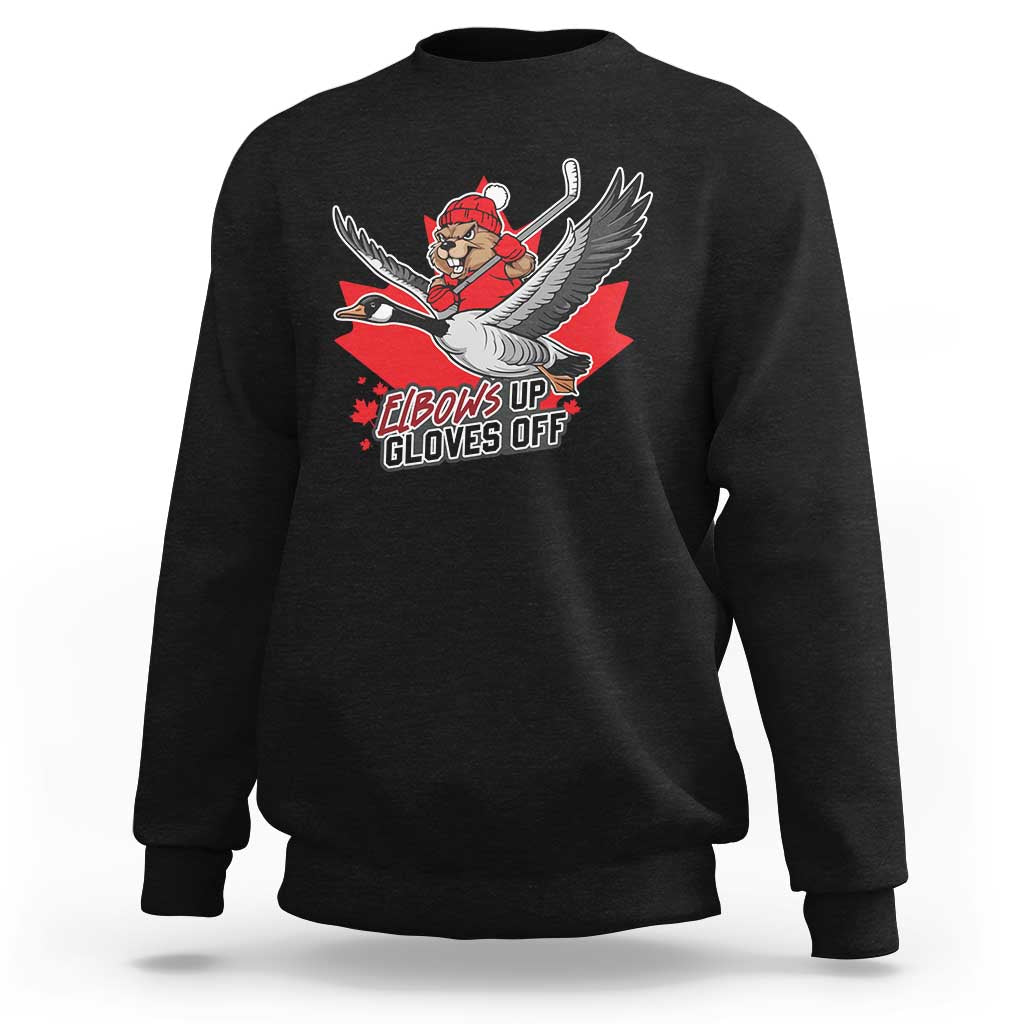 Elbows Up Gloves Off Sweatshirt Canadian Ice Hockey Beaver Gift - Wonder Print Shop