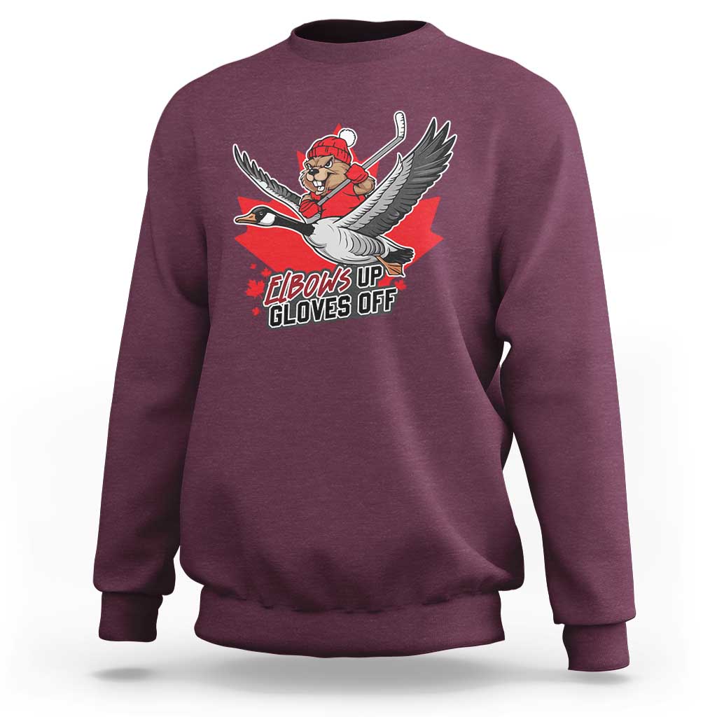 Elbows Up Gloves Off Sweatshirt Canadian Ice Hockey Beaver Gift - Wonder Print Shop