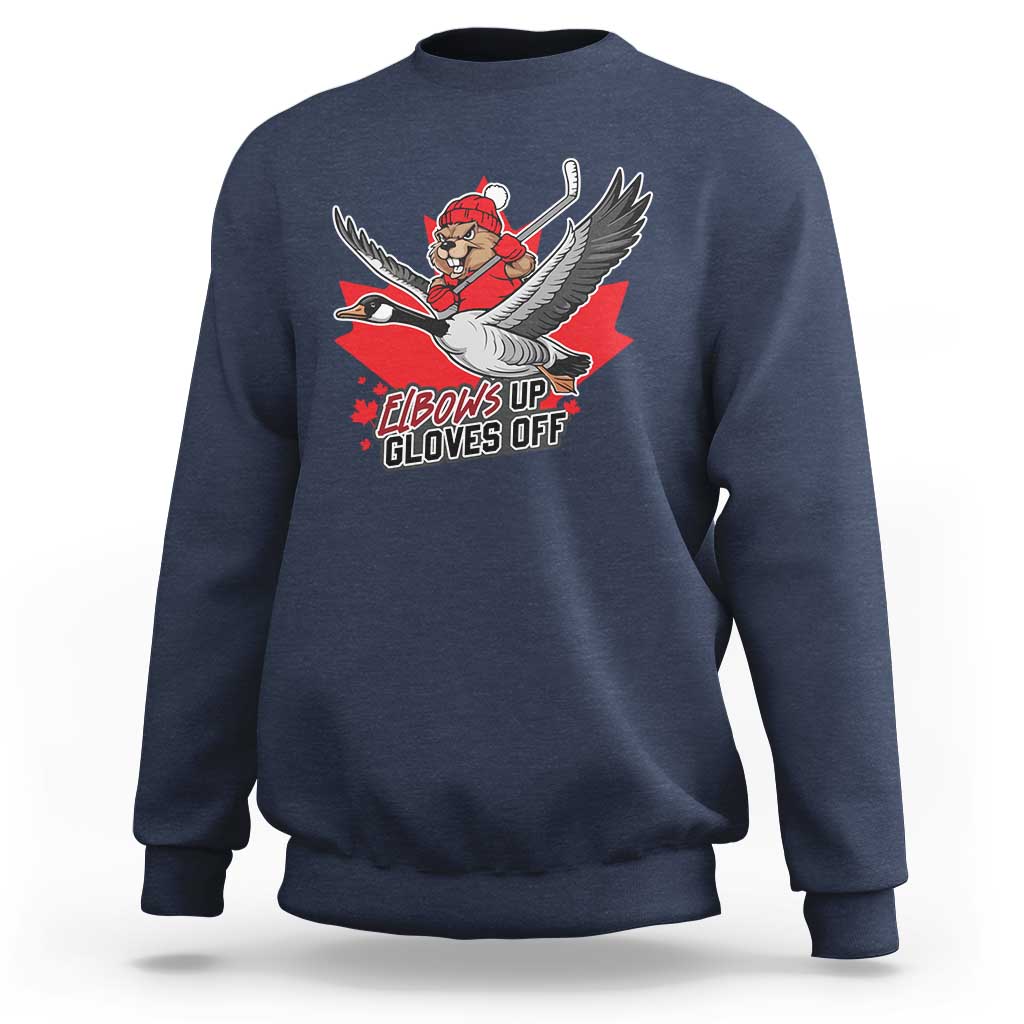 Elbows Up Gloves Off Sweatshirt Canadian Ice Hockey Beaver Gift - Wonder Print Shop