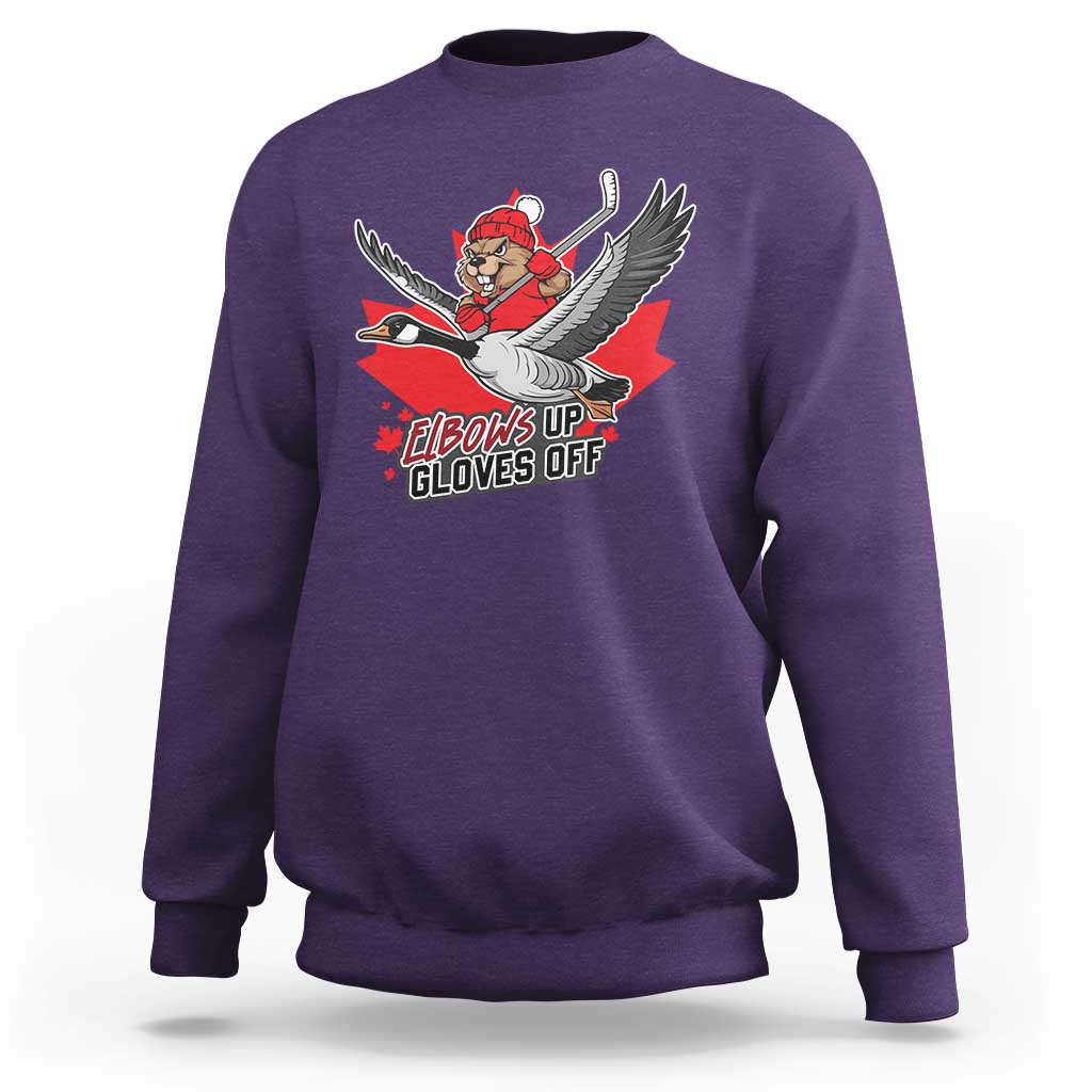 Elbows Up Gloves Off Sweatshirt Canadian Ice Hockey Beaver Gift - Wonder Print Shop